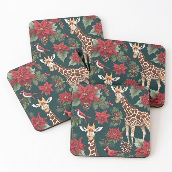 Item preview, Christmas Giraffes with Poinsettias and Red Cardinals designed and sold by CarrollGene.