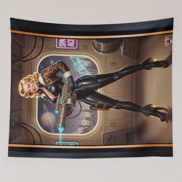 Item preview, Retro-Futuristic Femme Fatale Pin-Up Pilot Lysandra Valtor Stunning AI Concept Art by Xzendor7 designed and sold by Xzendor7 Digital Art Creations.