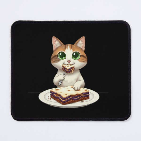 Item preview, Kawaii Foodie Cat Eating Moussaka - Aegean cat - Greece designed and sold by digitalbitcraft.
