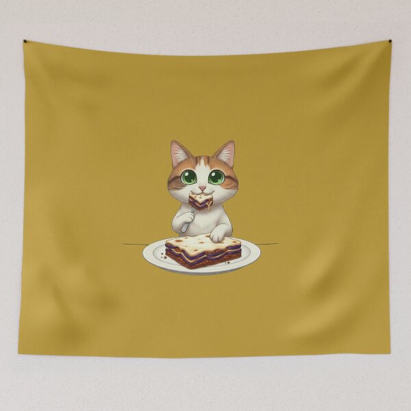 Item preview, Kawaii Foodie Cat Eating Moussaka -  Aegean cat - Greece designed and sold by digitalbitcraft.
