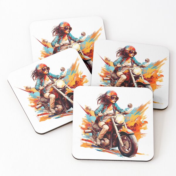 Item preview, Vibrant Female Motorcycle Rider – Dynamic Colorful Bike Art designed and sold by DesignArtist.ia.