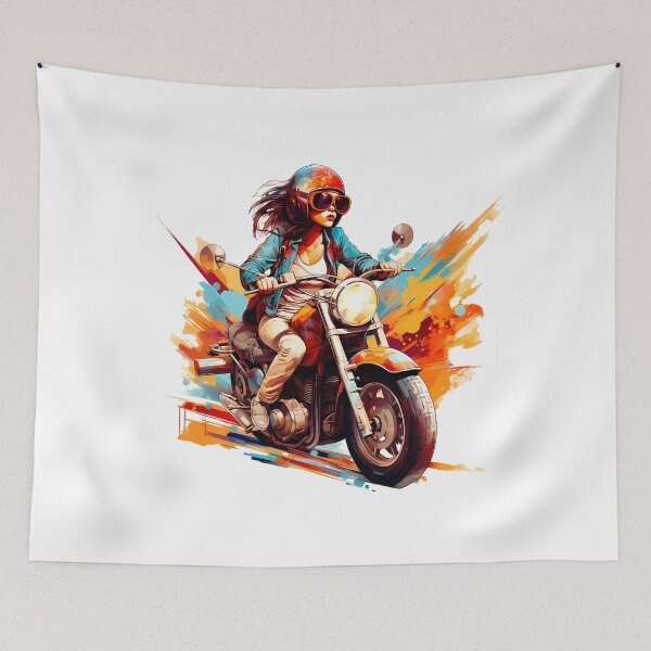 Item preview, Vibrant Female Motorcycle Rider – Dynamic Colorful Bike Art designed and sold by DesignArtist.ia.