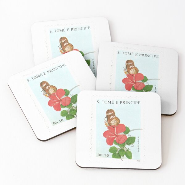 Item preview, S.Tome Principe Red Flower Butterfly Vintage Postage Stamp designed and sold by red-amber65.