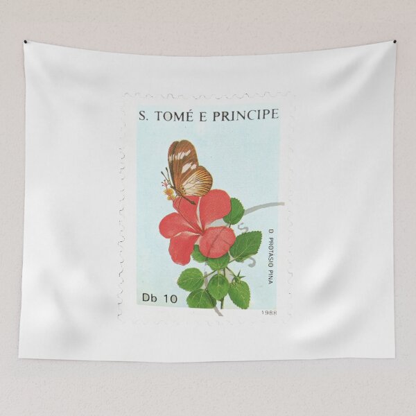 Item preview, S.Tome Principe Red Flower Butterfly Vintage Postage Stamp designed and sold by red-amber65.