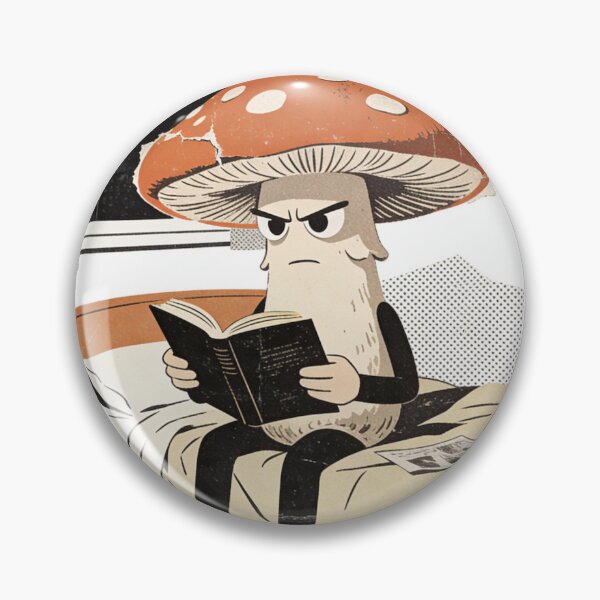 Item preview, Intense Mushroom Reader at Night | Grumpy Fungi in Retro Collage Screenprint Style designed and sold by Cherrydora.