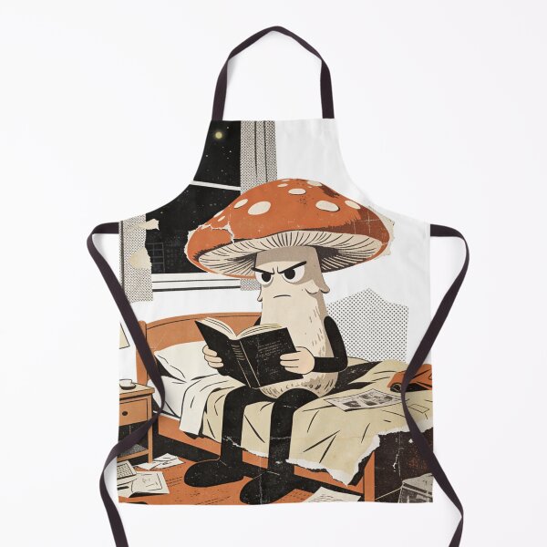 Item preview, Intense Mushroom Reader at Night | Grumpy Fungi in Retro Collage Screenprint Style designed and sold by Cherrydora.