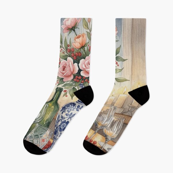 Item preview, Candlelit Rose Symphony – Elegant Floral Still Life in Blue Porcelain designed and sold by Oonward2021.