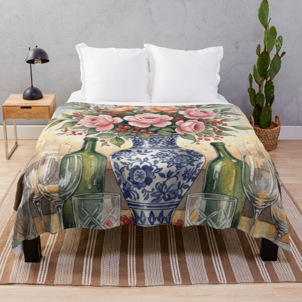 Item preview, Candlelit Rose Symphony – Elegant Floral Still Life in Blue Porcelain designed and sold by Oonward2021.