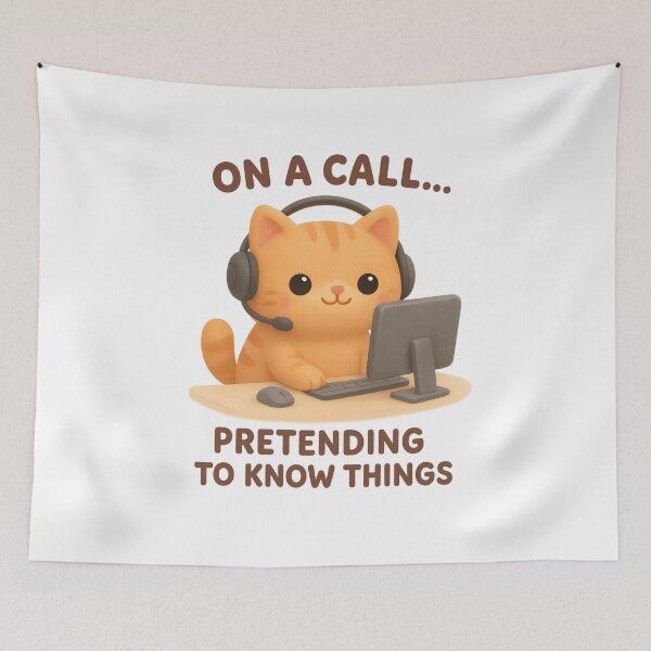Item preview, Cute Call Centre Remote Work Cat With Headset - On A Call... Pretending To Know Things | Kawaii Funny Office Humor Art designed and sold by Moons Studio.