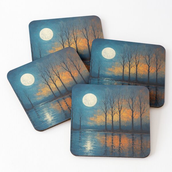 Item preview, Moonlit Reflections - Bare Trees Over Fiery Horizon designed and sold by Joey Santiago.