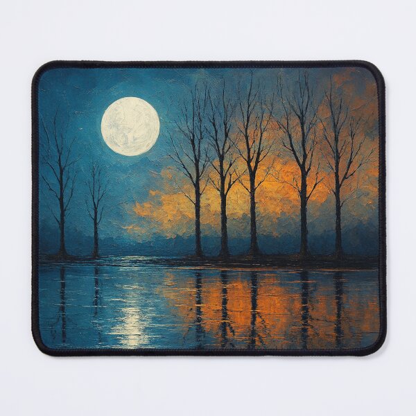 Item preview, Moonlit Reflections - Bare Trees Over Fiery Horizon designed and sold by Joey Santiago.