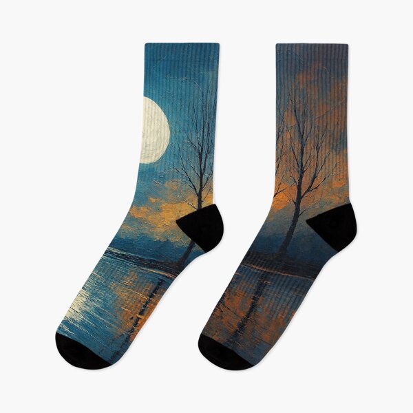 Item preview, Moonlit Reflections - Bare Trees Over Fiery Horizon designed and sold by Joey Santiago.
