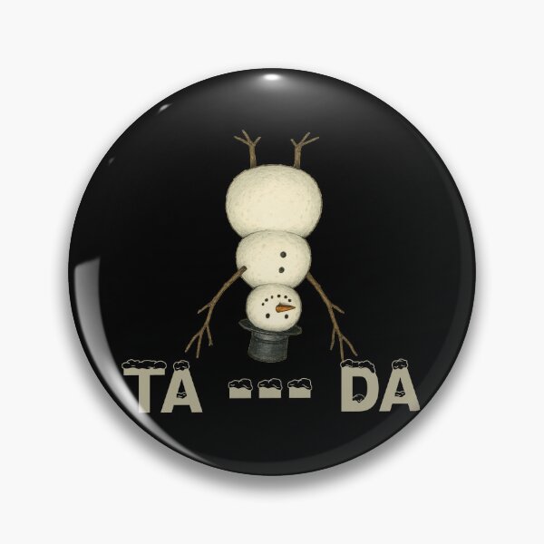 Item preview, A cute snowman upside down, his arms made of raised branches and his legs of sticks, showing off his tricks " ta --- da ". designed and sold by Ach&Koor.