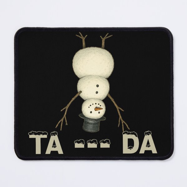 Item preview, A cute snowman upside down, his arms made of raised branches and his legs of sticks, showing off his tricks " ta --- da ". designed and sold by Ach&Koor.
