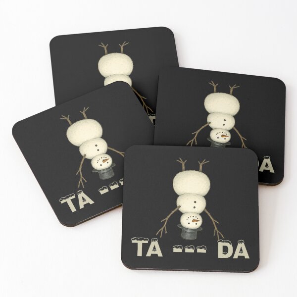Item preview, A cute snowman upside down, his arms made of raised branches and his legs of sticks, showing off his tricks " ta --- da ". designed and sold by Ach&Koor.