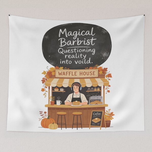 Item preview, Cozy Autumn Waffle House Lo-Fi Illustration | Magical Chef Questioning Reality Chalkboard Art designed and sold by Cherrydora.