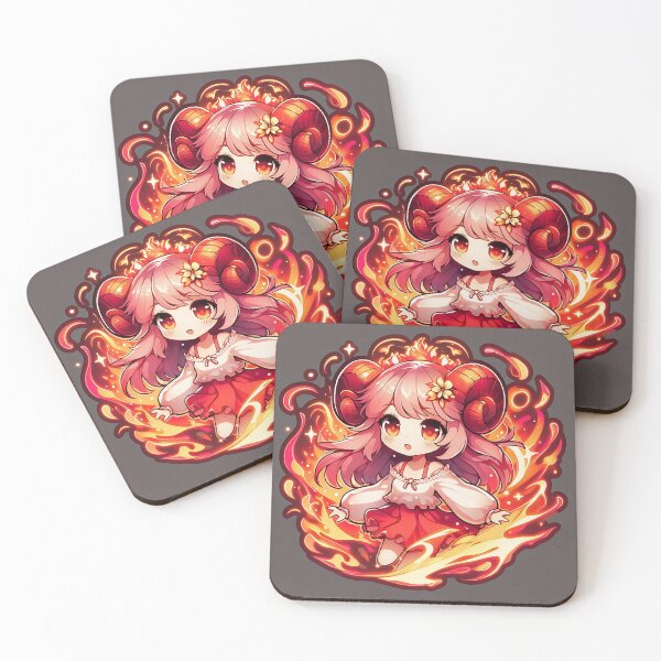 Item preview, Cute Fire Chibi Girl | Fiery Anime Mascot with Ram Horns Illustration designed and sold by shopwithcare.