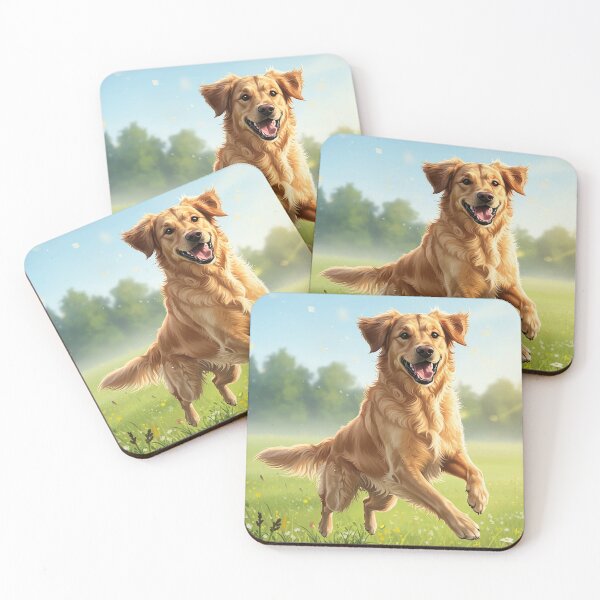 Item preview, Happy Golden Retriever Jumping in Sunlit Wildflower Field designed and sold by Articooler.