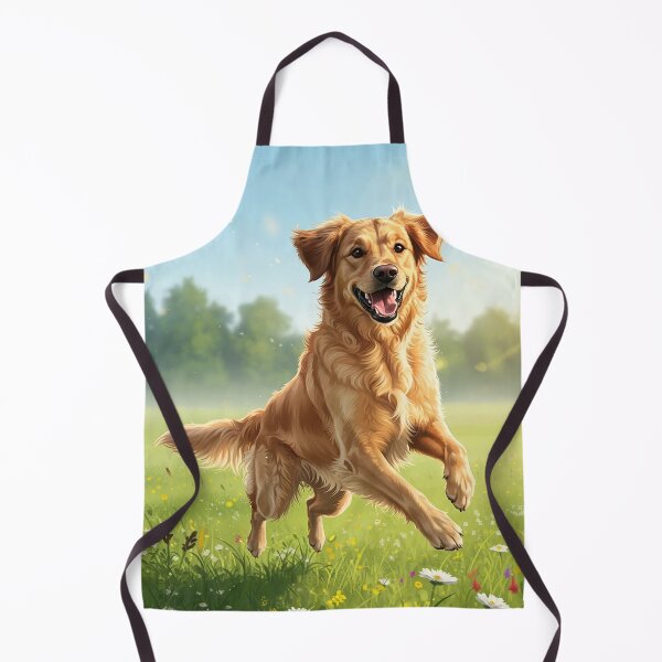 Item preview, Happy Golden Retriever Jumping in Sunlit Wildflower Field designed and sold by Articooler.