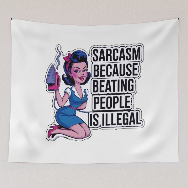 Item preview, Sarcasm Because Beating People Is Illegal - Retro Housewife Funny Vinyl Sticker designed and sold by ARTCREATESHOP.