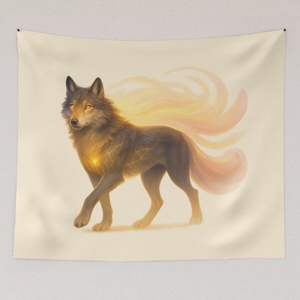 Item preview, ✦ Luminark Wolf — Dawnflare Guide ✦ - Soft Ember Cream — #FFF1D6 designed and sold by WheelieGdArt.
