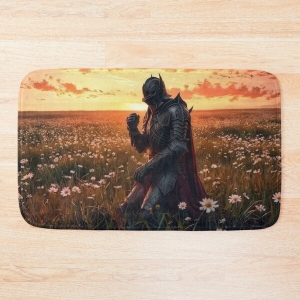Item preview, Knight in Flower Field at Sunset – Cinematic Medieval Art designed and sold by Visualynx.