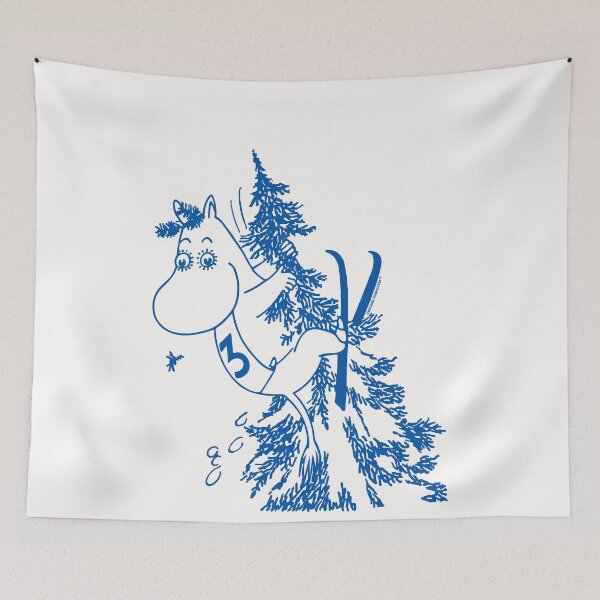Item preview, Blue Moomintroll Skiing Flies Into Tree Winter Sports Games designed and sold by MoominStore.