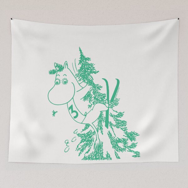 Item preview, Green Moomintroll Skiing Flies Into Tree Winter Sports Games designed and sold by MoominStore.