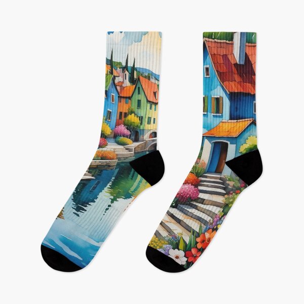 Item preview, Italian Village Watercolor designed and sold by Beyond The Canvas.