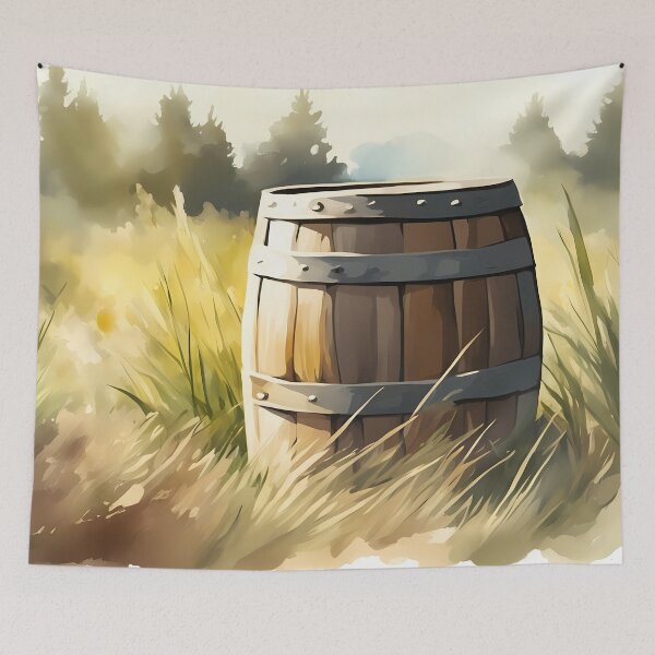 Item preview, Wooden Barrel on Meadow designed and sold by CalmnessbyChoice.