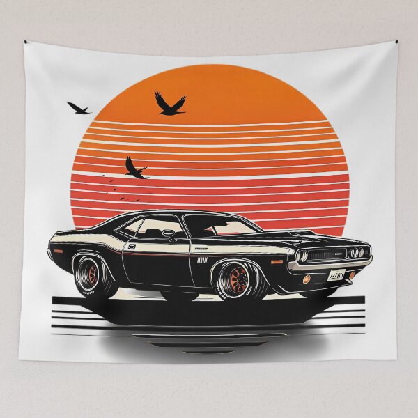 Item preview, Retro Sunset Muscle Car Vintage Illustration Art designed and sold by DrawDrip.