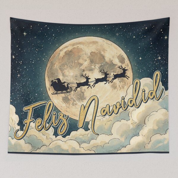Item preview, Vintage Christmas Santa Sleigh Feliz Navidad designed and sold by KAI-Studio.