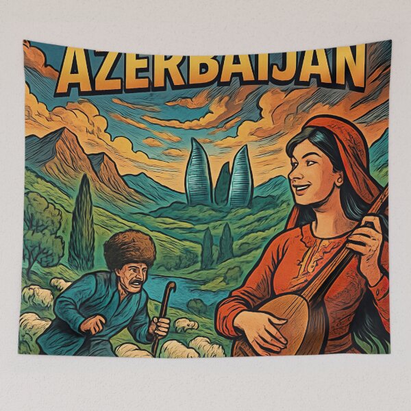 Item preview, Azerbaijan landscape | Comics style - Cartoon designed and sold by ComicsFactory.