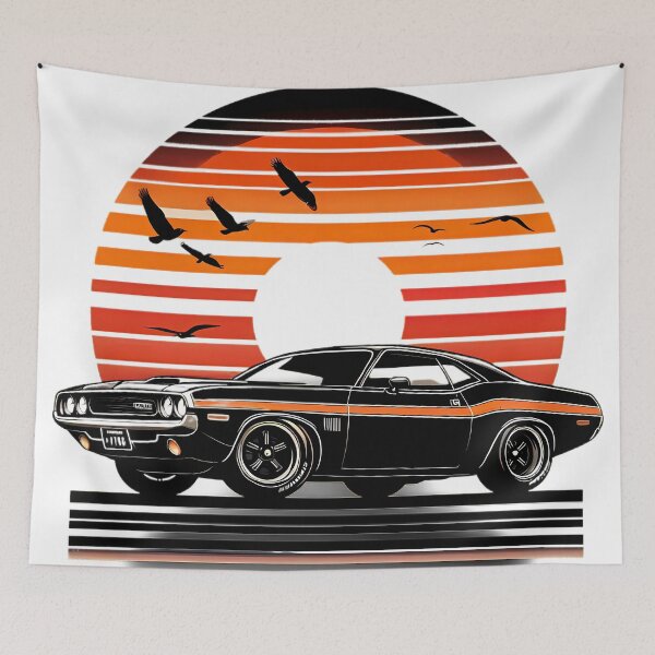 Item preview, Classic Muscle Car Retro Sunset Striped Art designed and sold by DrawDrip.