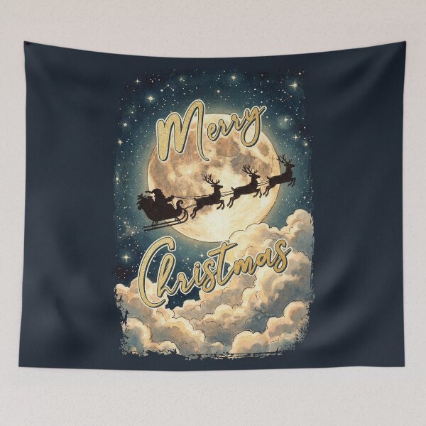 Item preview, Vintage Christmas Santa Sleigh Merry Christmas designed and sold by KAI-Studio.