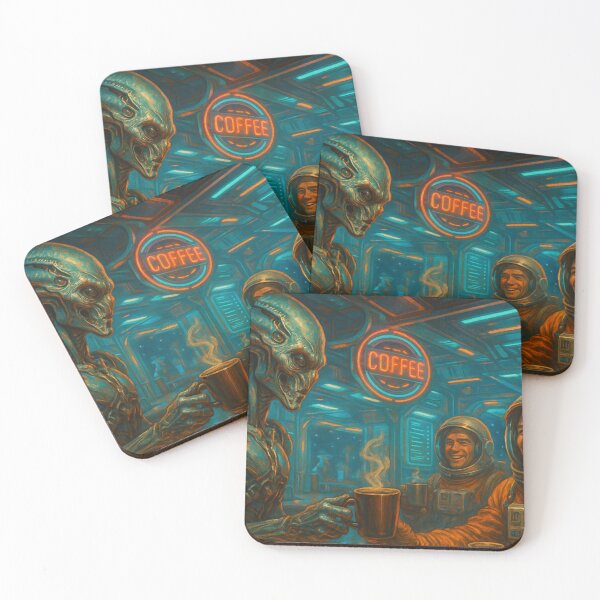Item preview, Alien Barista Serving Hot Coffee: Happy Astronauts Smiling  designed and sold by Fantasy Masterpiece.