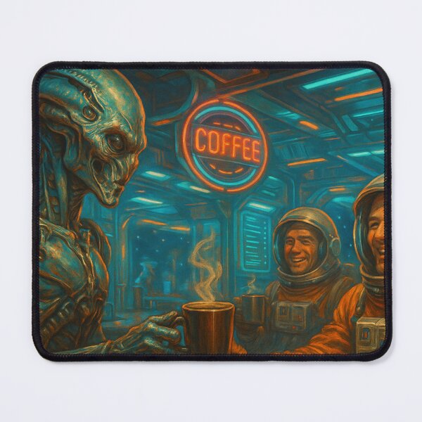 Item preview, Alien Barista Serving Hot Coffee: Happy Astronauts Smiling designed and sold by Fantasy Masterpiece.