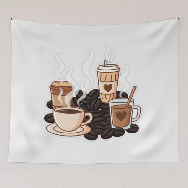 Item preview, Cozy Coffee and Beans Sticker Illustration designed and sold by GALLERYCREATOR.