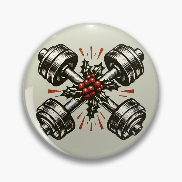 Item preview, Vintage Crossed Dumbbells with Holly - Classic Gym Christmas designed and sold by GREENZ0NE.