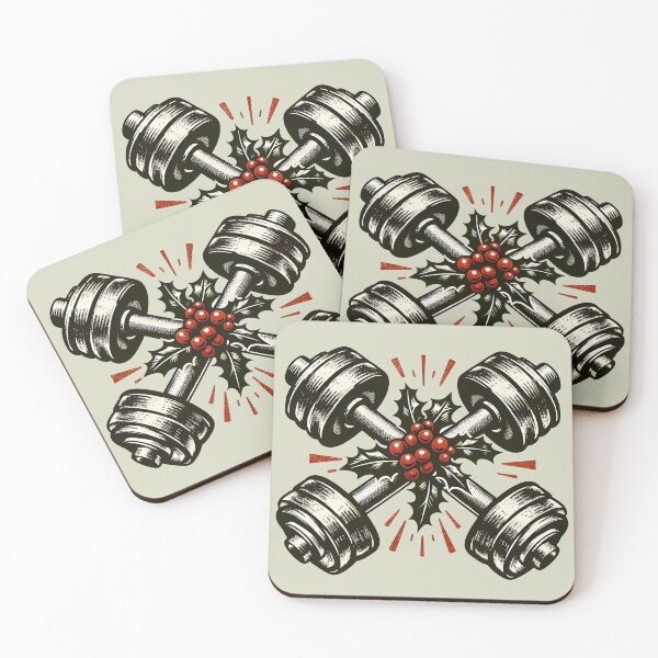 Item preview, Vintage Crossed Dumbbells with Holly - Classic Gym Christmas designed and sold by GREENZ0NE.