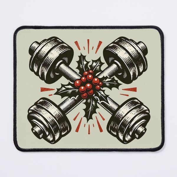 Item preview, Vintage Crossed Dumbbells with Holly - Classic Gym Christmas designed and sold by GREENZ0NE.