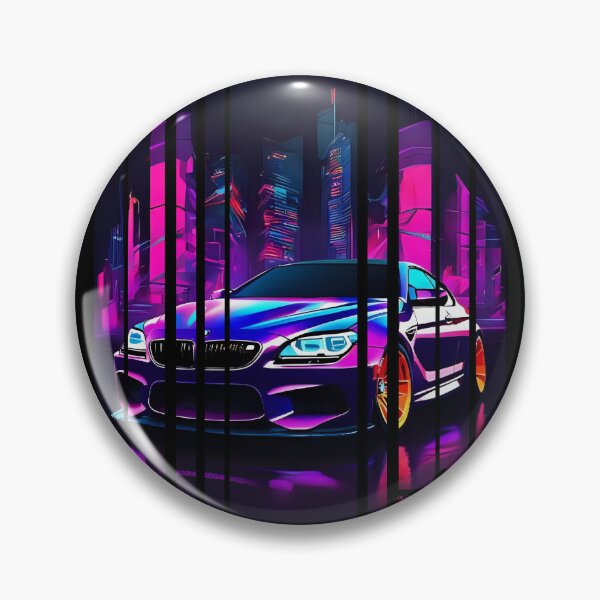 Item preview, BW M6 sideways cyberpunk neon city, high contrast colors, cinematic lighting, bold vector illustration 12 designed and sold by Neon G.