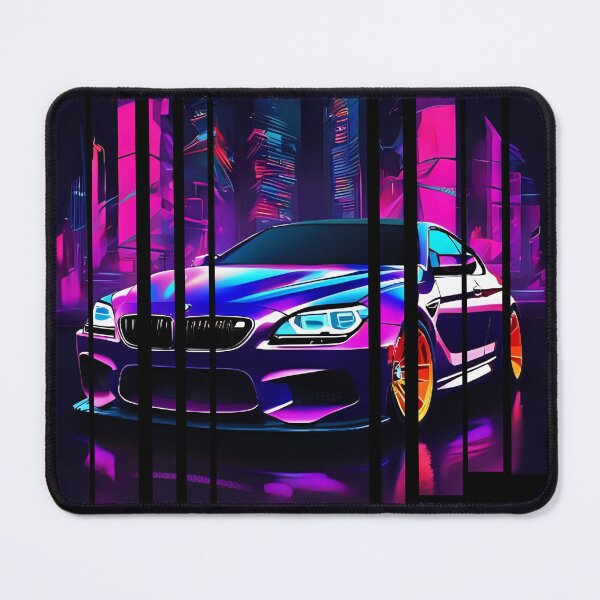 Item preview, BW M6 sideways cyberpunk neon city, high contrast colors, cinematic lighting, bold vector illustration 12 designed and sold by Neon G.