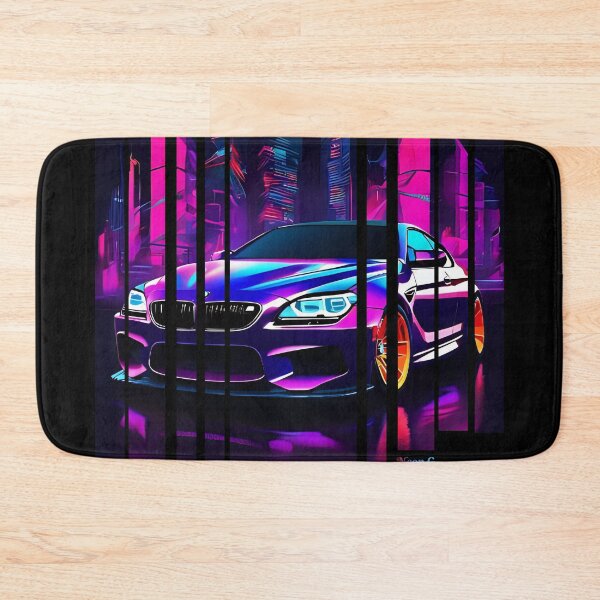 Item preview, BW M6 sideways cyberpunk neon city, high contrast colors, cinematic lighting, bold vector illustration 12 designed and sold by Neon G.