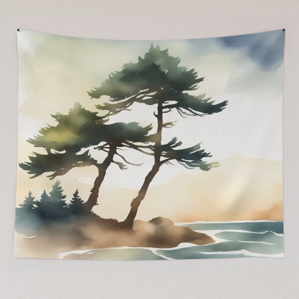 Item preview, Ocean Beach with Pine Trees designed and sold by CalmnessbyChoice.