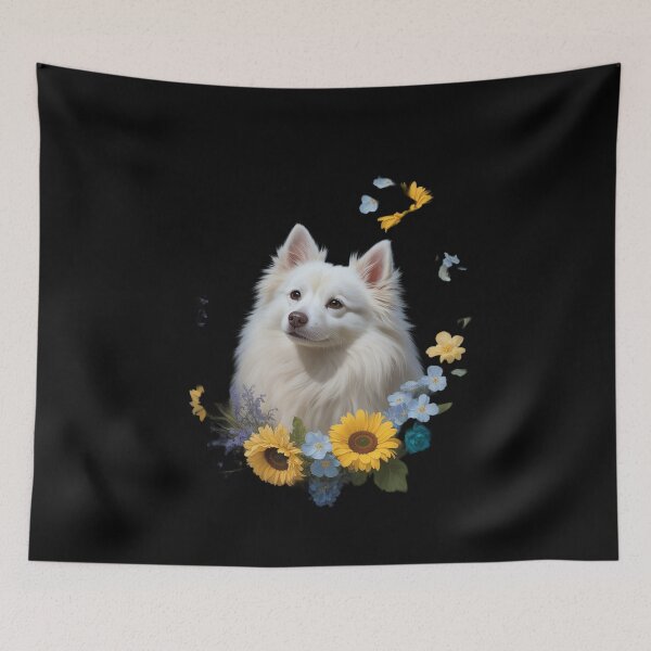 Item preview, Sunflower Hippie Floral American Eskimo Dog  designed and sold by PowAcademy.