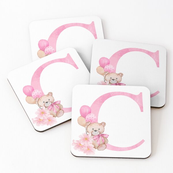 Item preview, pink c letter bear design-cute inital gift designed and sold by NUREYY STUDİO.