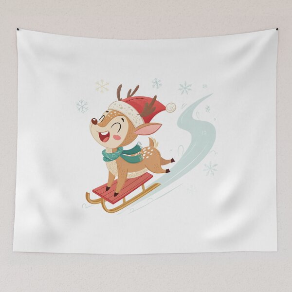 Item preview, oyful Christmas Reindeer on Sled – Cute Holiday Art by Vivo Studio designed and sold by VivoStudio.