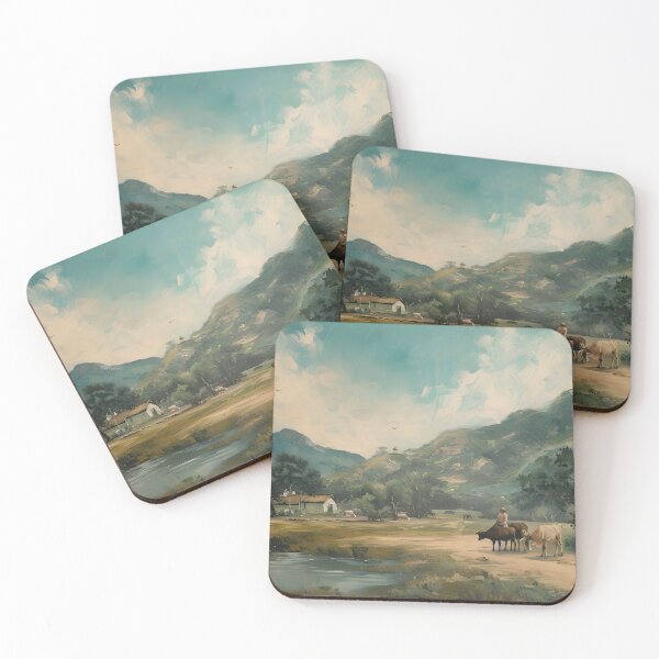 Item preview, Indian Village Landscape Art Print, Rustic Farmhouse Painting designed and sold by SavageVision.