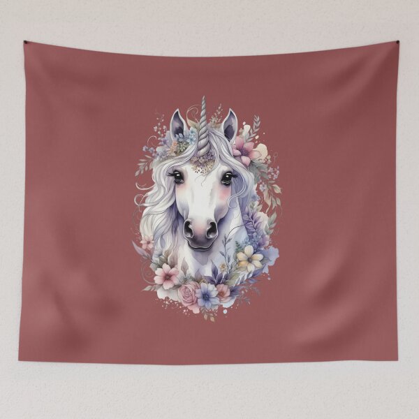Item preview, Watercolor Unicorn Head Floral Fantasy Art Graphic Tee designed and sold by InkWeaveShop.